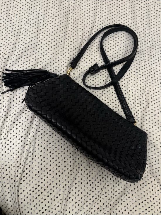 Aspects by Lisette Handbags - Black Woven Leather 3 Ways Bag with Tassel